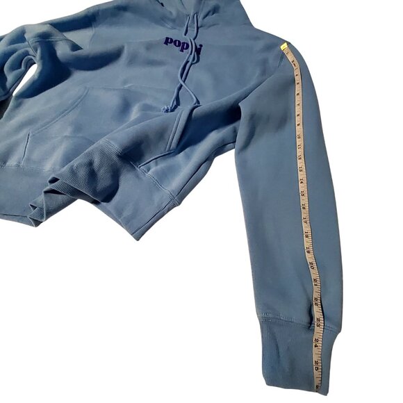 Poppi Light Blue Hooded Sweatshirt Womens Size L Cotton Blend Kangaroo Pocket - Picture 8 of 8